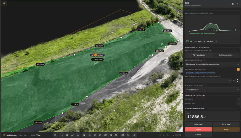 PlantScope – stockpile volume measurement with cross-section and fill result